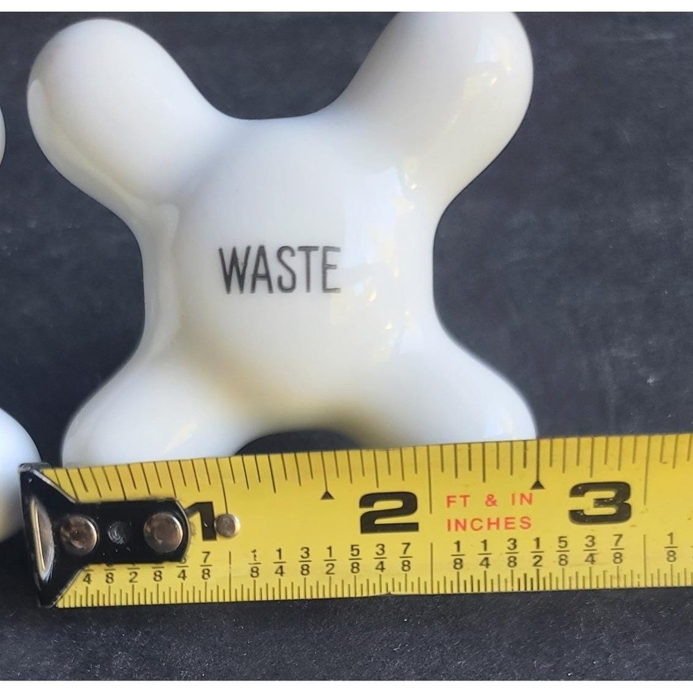 Vintage White Porcelain Cross Faucet Handles Set Hot Cold Waste Ceramic 3pc - Picture 7 of 7